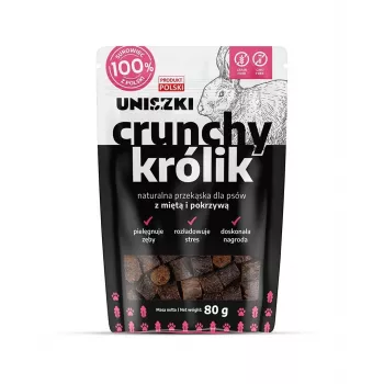 Suņu kārumi UNISZKI Crunchy Rabbit with Mint and Nettle 80 g — truļļa gaļa, piparmētra, nātru kraukšķīgi našķi