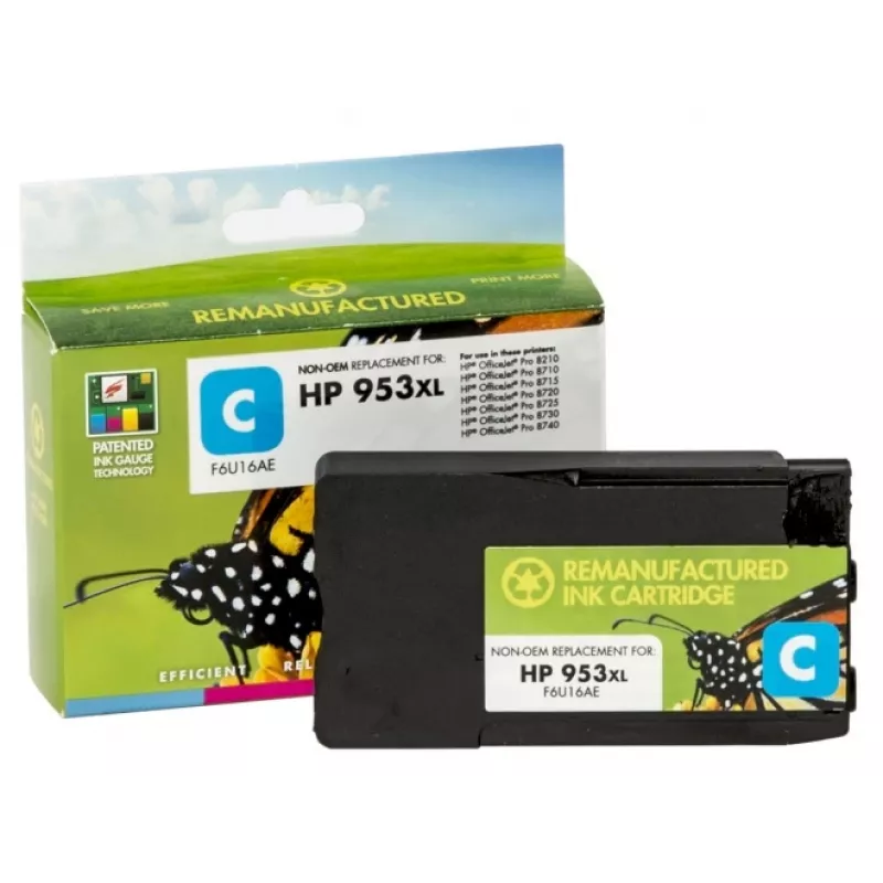 Saderīga Static Control HP 953XL (F6U16AE) tintas kasetne, ciāna (jauna mikroshēma)