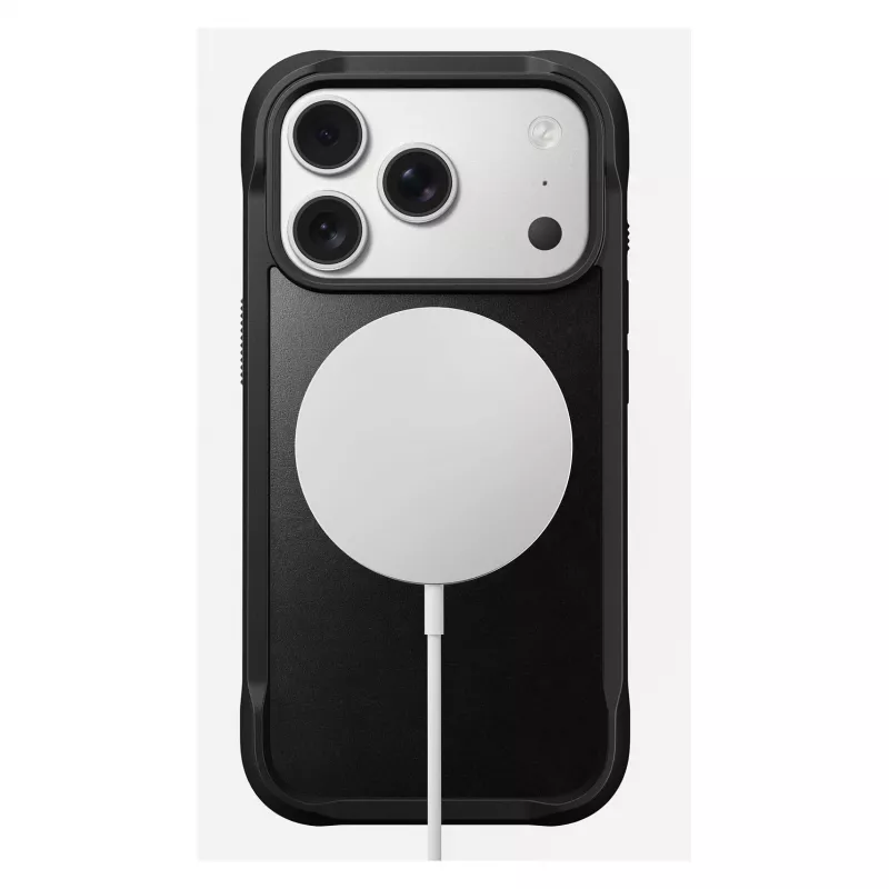 Mobilā telefona maciņš Nomad Rugged Leather Case Apple iPhone 17 Pro, āda/TPU/PC/alumīnijs, 16 cm (6,3 collu) ekrāniem, melns