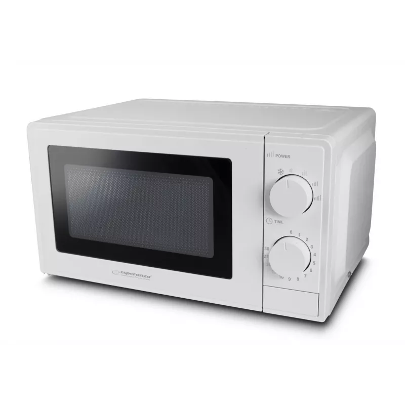 Mikroviļņu krāsns ESPERANZA ESTOFADO — 700 W, 20 L, 5 jaudas līmeņi, 24.5 cm pagriežamais statīvs, balta