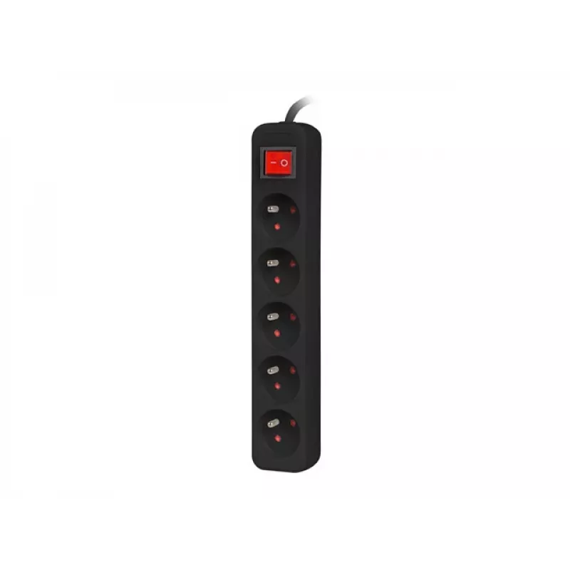 Lanberg PS1-05E-0300-BK pagarinātājs ar 5 rozetēm, 3 m, melns, ar slēdzi