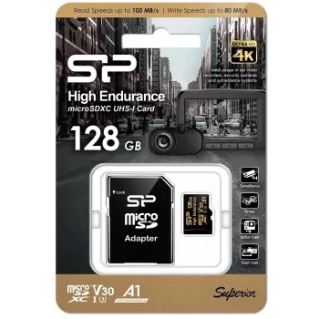 SILICON POWER MicroSDXC High Endurance 128GB V30 + Adapter