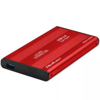 Ārējais korpuss QOLTEC 51860 2.5 inch SATA III cietajiem diskiem un SSD, USB Type-A, 5 Gbit/s, alumīnijs, sarkans