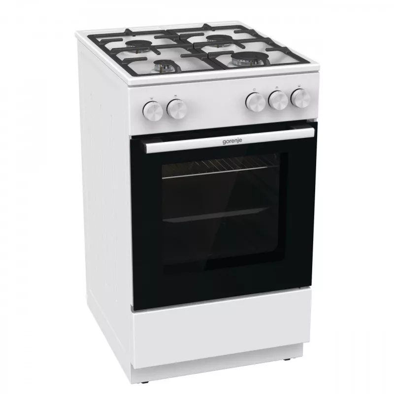 Brīvi stāvoša gāzes plīts ar cepeškrāsni Gorenje GG5A10WFFM — 4 degļu virsma, 70 L cepeškrāsns, emaljēta virsma, balta