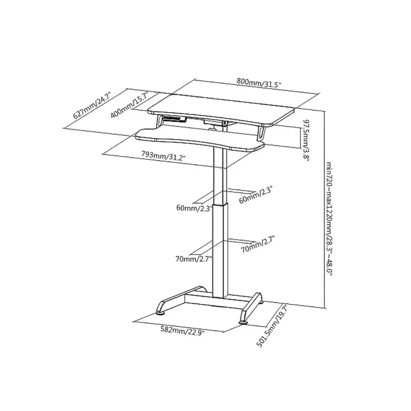 Maclean MC-835 Pārnēsājams rakstāmgalds ar elektrisko augstuma regulēšanu 72-122 cm, max 37 kg, vadības panelis, sēdus-stāvus darba stacija