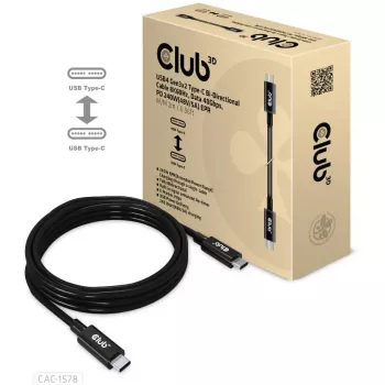CLUB3D USB4 Gen3x2 Type-C abpusējs kabelis 8K60Hz, Dati 40Gbps, PD 240W(48V/5A) EPR M/M 2m / 6.56ft