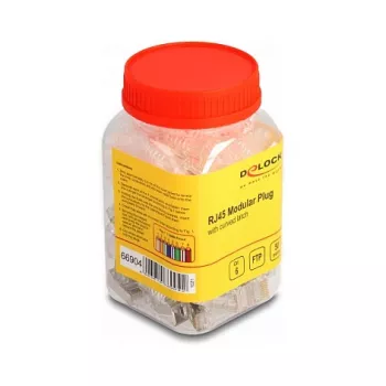 DeLOCK RJ45 modulārais spraudnis Cat.6 ar izliektu fiksatoru un līkuma aizsardzību 50 gab.