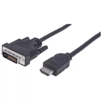 Manhattan HDMI uz DVI-D 24+1 kabelis, 1.8m, vīrietis-vīrietis, melns, ekvivalents HDMIDVIMM6, Dual Link, saderīgs ar DVI-D, mūža garantija, polietilēna maisiņš