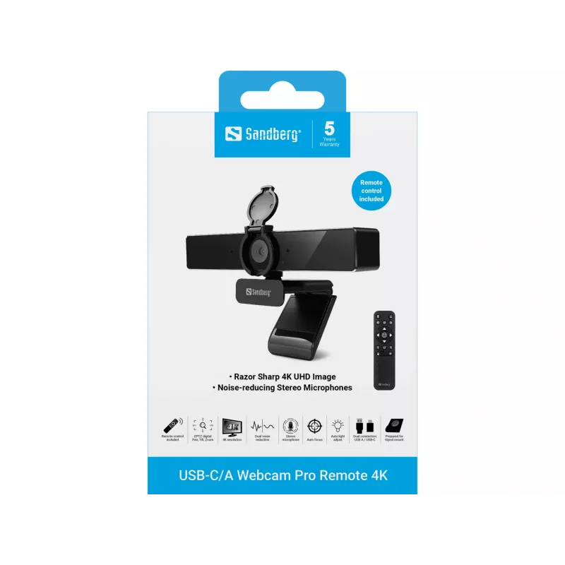Tīmekļkamera Sandberg USB-C/A Pro Remote 4K 8 MP 3840x2160