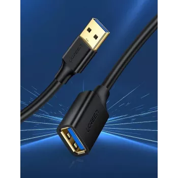 USB 3.0 pagarinātāja kabelis UGREEN 10368B — USB A sievišķais uz USB A vīrišķais, 1 m, melns