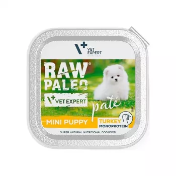 VETEXPERT RAW PALEO Pate Mini Turkey 150 g – mitrā barība kucēniem mazo šķirņu suņiem, bez graudiem un sojas