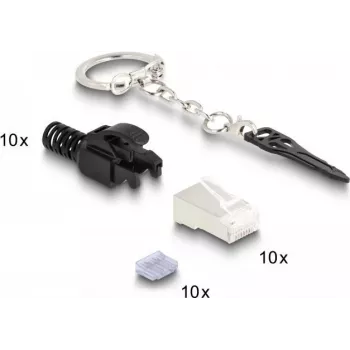 DeLOCK RJ45 modulārais spraudnis Cat.6A bloķējams 10 gab. komplekts Melns Metālisks