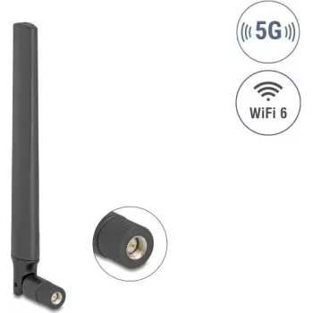 Omnivirziena antena DELOCK 5G LTE GNSS WiFi 6 SMA spraudnis 0.9–4.1 dBi 183 mm ar šarnīra savienojumu