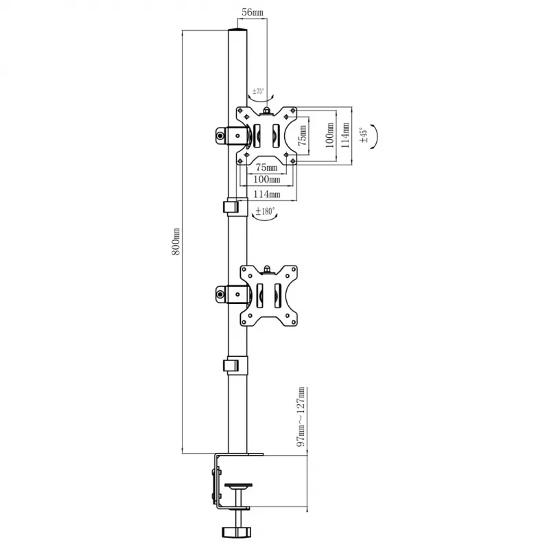 Maclean MC-966 galda statīvs monitoram 13-27 collas, melns
