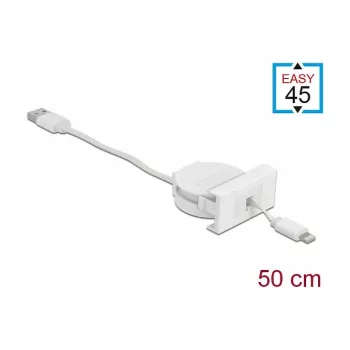 Kabelis DeLOCK Easy 45 modulis USB 2.0 izvelkams USB Type-A uz 8 Pin Lightning sievišķo balts