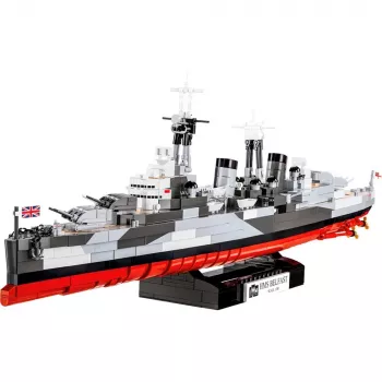 Būvējams modelis Cobi HMS Belfast 1:300 mēroga COBI-4844, vēsturiskā Karaliskā flotes vieglā kreisera displeja modelis