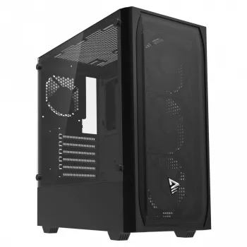 PC korpuss SAVIO Noctis Flow — Cube Mini-ITX/Micro-ATX/ATX, 3x120mm priekšā, 1x120mm aizmugurē, 2x3.5 collu + 3x2.5 collu sloti, rūdīts stikls