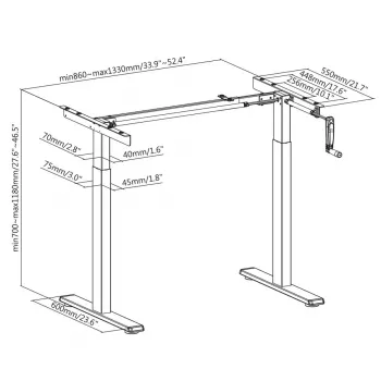 Manuāli augstumā regulējams galds MACLEAN MC-790NG — maks. slodze 60 kg, maks. augstums 120 cm