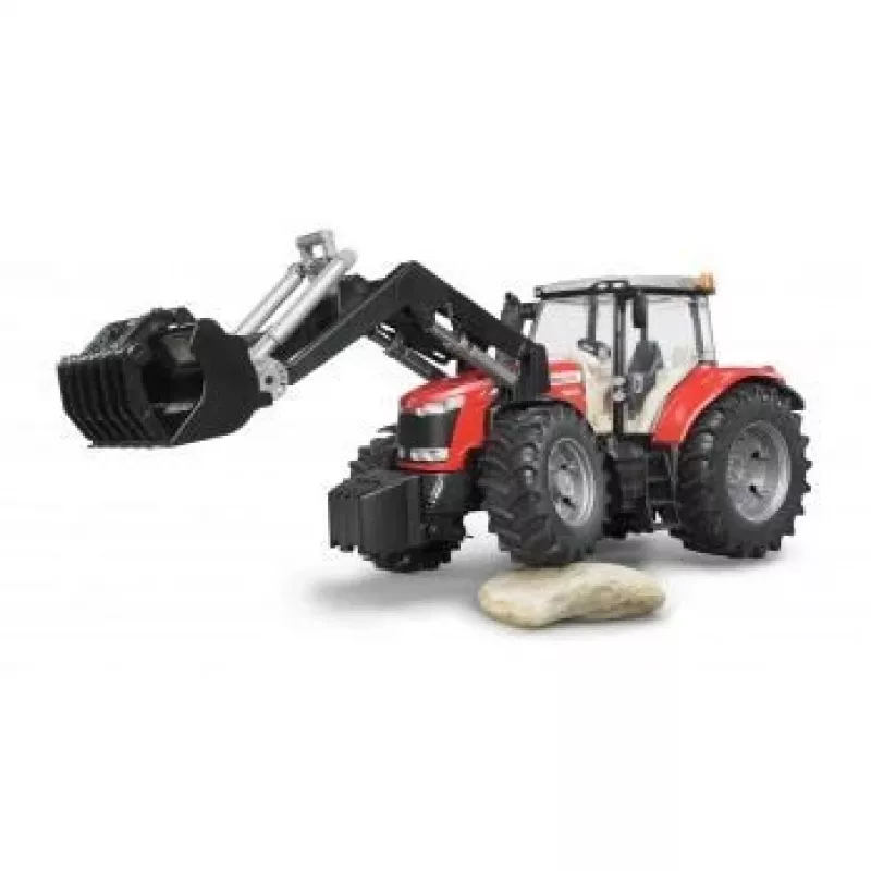 BRUDER Massey Ferguson 7624 ar frontālo iekrāvēju, sarkans, rotaļlieta traktors 1:16, 3+ gadi