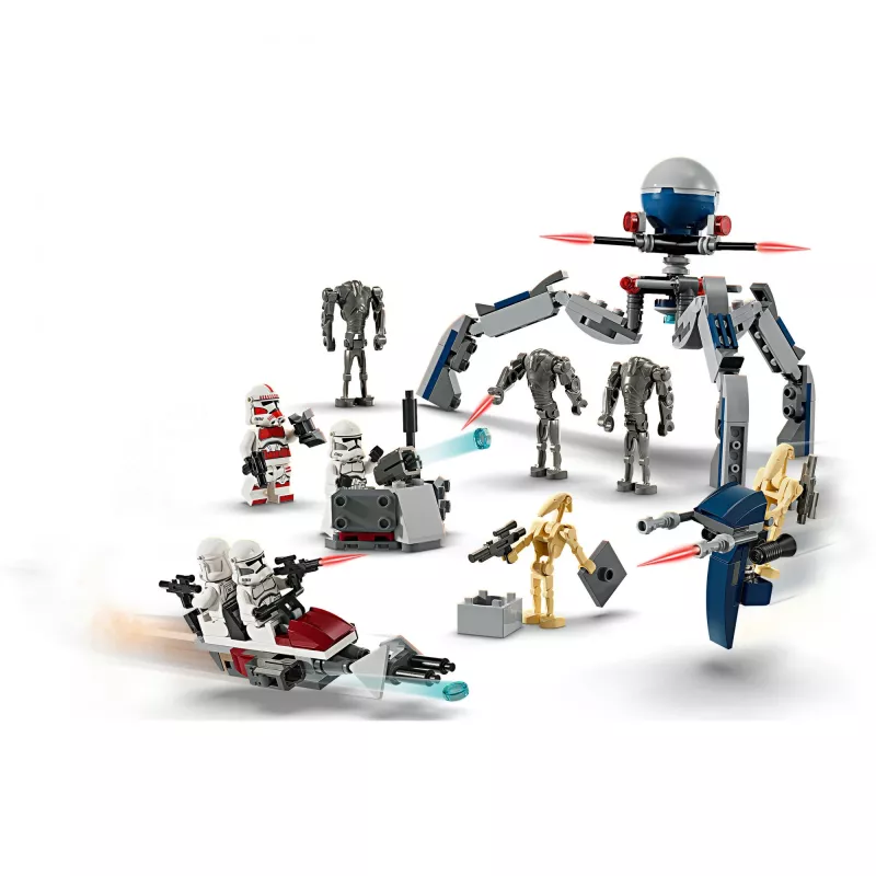 LEGO Star Wars Clone Trooper & Battle Droid Battle Pack ar ātrumvelosipēdu, 4 minifigūrām un 5 figūrām