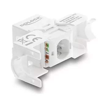 Delock 90799 Keystone modulis RJ45 uz LSA Cat.6 UTP, bez instrumentiem, ar putekļu vāciņu, balts/melns