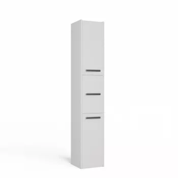 Brīvi stāvošs vannas istabas skapis S33 BIEL — balts, 6 plaukti, 300×300×1700 mm