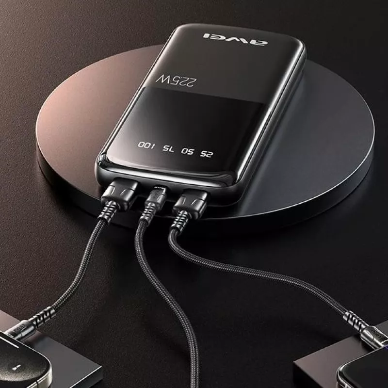 Awei PowerBank P10K 10000 mAh 22,5W Melns/Melns