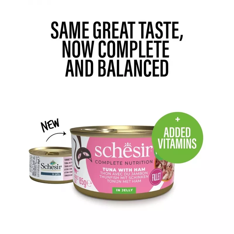 SCHESIR želejā Tuncis ar šķiņķi - mitrā kaķu barība - 85 g