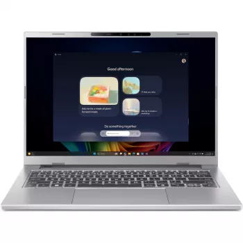 Portatīvais dators Acer Aspire 14 AI A14-61M-R4US — 14 collu WUXGA OLED, AMD Ryzen AI 5 330 3.4 GHz, 16 GB LPDDR5x, 1 TB SSD, Windows 11 Home, Sudraba