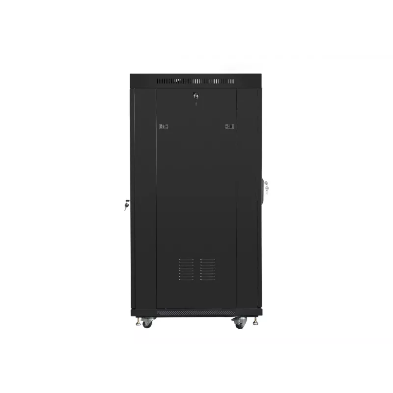 Montāžas skapis 19 inch 27U 600x800 melns, perforētas durvis ar LCD (plakanā iepakojumā)