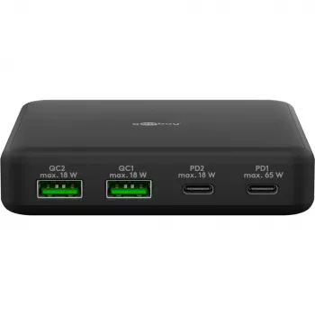 GOOBAY daudzportu USB-C PD GaN galda lādētājs 65 W, melns