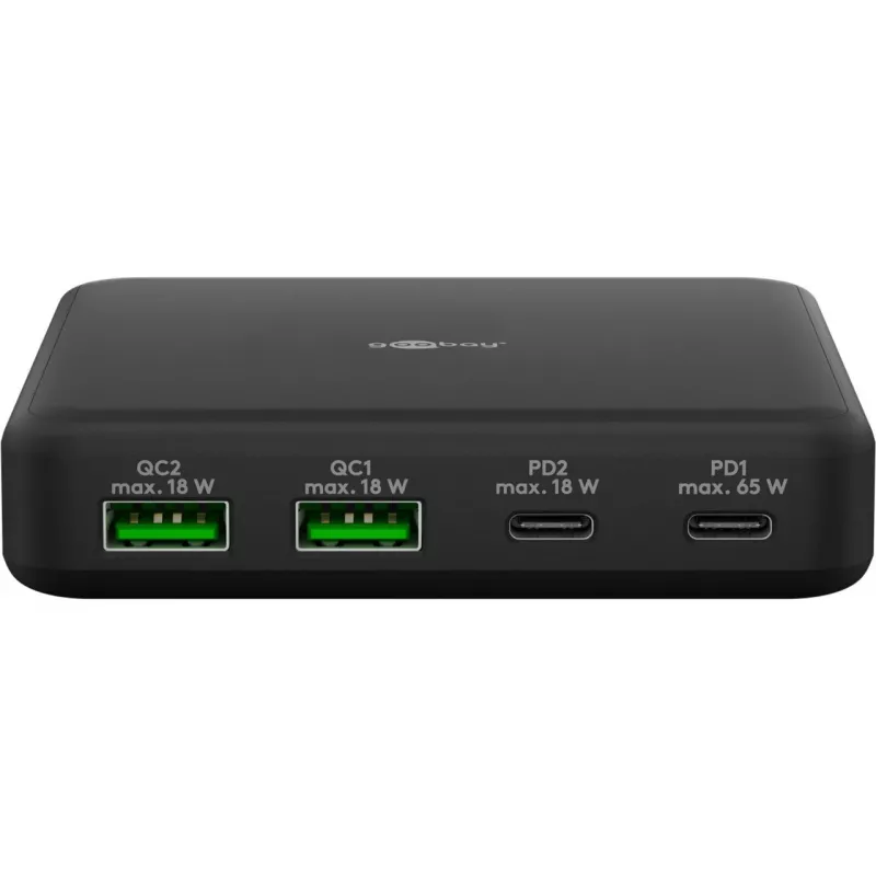 GOOBAY daudzportu USB-C PD GaN galda lādētājs 65 W, melns