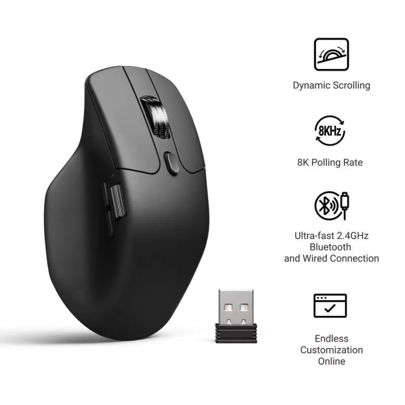 Pele Keychron M6 labai rokai — universāla, optiskā, RF bezvadu + Bluetooth + USB-C, 30000 DPI, melna