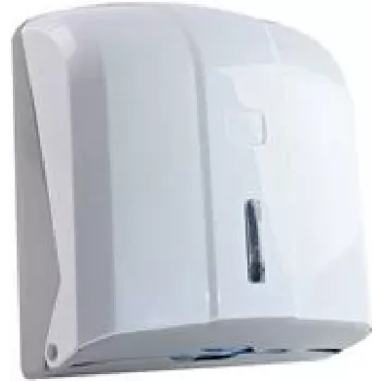 Papīra dvieļu dozators HYGOSTAR 88838 — Balta plastmasa, saderīgs ar Z-locījuma un C-locījuma dvieļiem