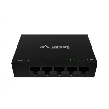 Tīkla slēdzis LANBERG DSM1-1005 5x 1 Gb/s nepārvaldāms galddatora modelis, metāla korpuss, 12V