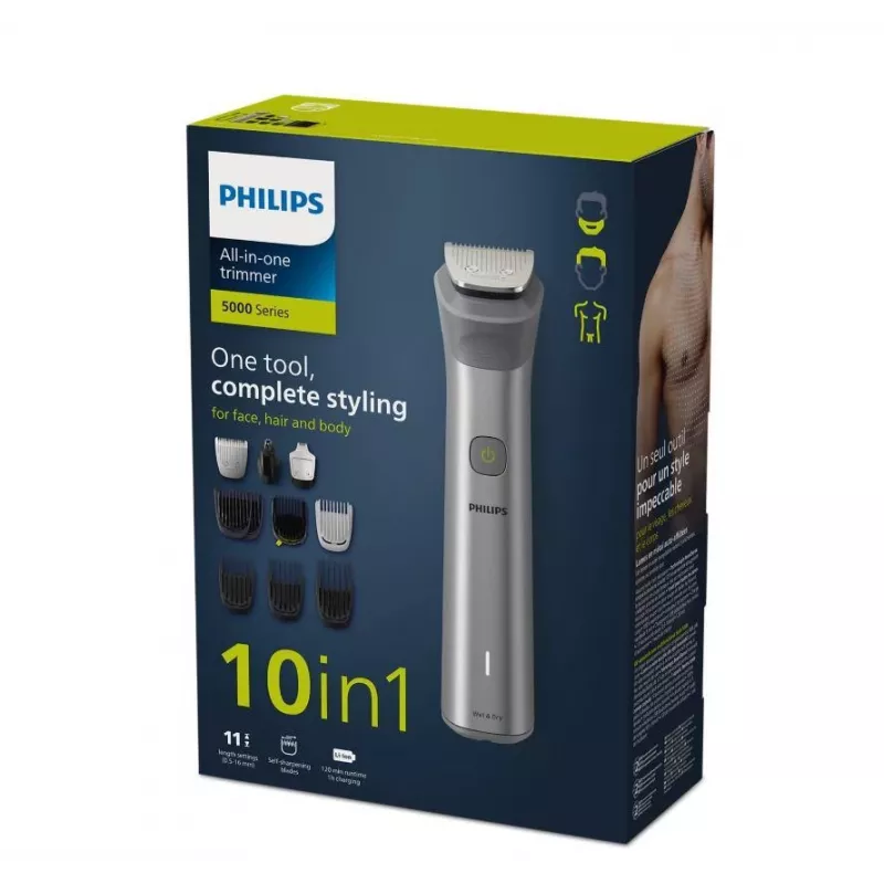 Philips All-in-One Trimmer MG5920/15 Series 5000, Nerūsējošais tērauds, 0.5 mm, 1.6 cm, 1 mm, Bārda, Ausis, Deguns, Akumulators