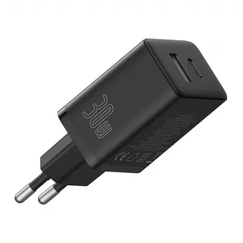 Baseus P10111404113-00 Cube USB-C / USB-A 30W sienas lādētājs Melns