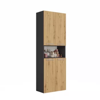 Vannas istabas skapis Top e Shop NEL 2K DK ANT/ART KP — Grafīts/Ozols, brīvi stāvošs, 600×300×1740 mm, 3 plaukti