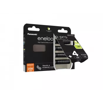 Panasonic Eneloop Pro AA uzlādējamās baterijas 2500 mAh 4 gab. + maciņš (BK-3HCDE/4CP+CASE)