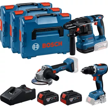 18V Profesionālais komplekts GBH 18V-22 + GSR 18V-65 + GWS 18V-8 Professional, zils, 2x Li-Ion akumulators 5,0Ah, 3 L-BOXX kastēs
