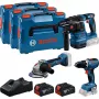 18V Profesionālais komplekts GBH 18V-22 + GSR 18V-65 + GWS 18V-8 Professional, zils, 2x Li-Ion akumulators 5,0Ah, 3 L-BOXX kastēs