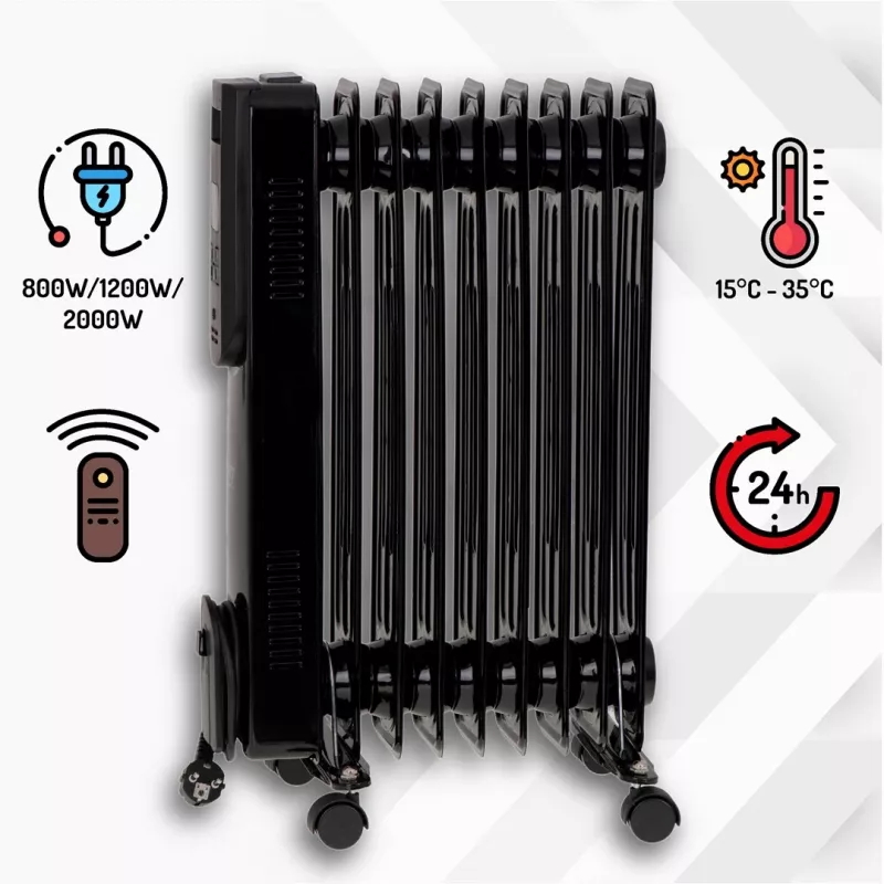 Camry CR 7810 eļļas radiators 2000 W, 3 jaudas līmeņi, melns