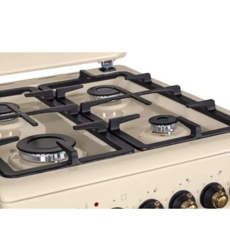 Gāzes-elektriskā plīts MPM MPM-56-KRM-14, 56 cm, 4 gāzes degļi, elektriskā cepeškrāsns, krēmkrāsa