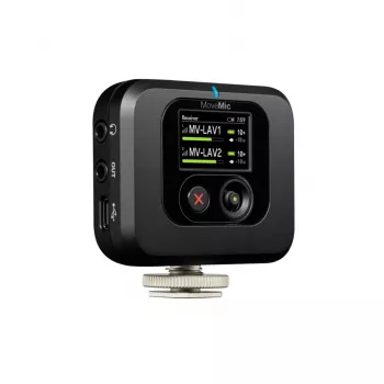 Bezvadu kameras stiprinājuma uztvērējs Shure MV-R-Z6 — 50–20000 Hz, 30 m darbības rādiuss, 12–15 V, 308×101×38 mm, 0.429 kg, melns