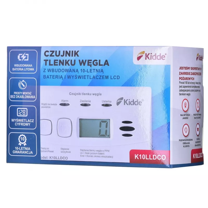 K10LLDCO Kidde oglekļa monoksīda detektors ar LCD displeju un 10 gadu akumulatoru
