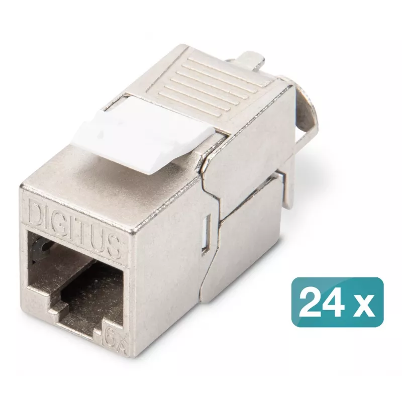 Digitus DN-91410-24 modulārais komutācijas panelis, 24 portu, 1U, Cat6A, ekranēts, ar 24x DN-93615 Keystone moduļiem, pelēks