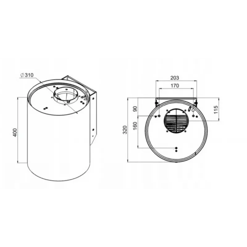 Tvaika nosūcējs MAAN Elba Mini WPB 431 Satin, tērauda korpuss, 400 mm augstums, Ø310 mm, 120–300 m³/h, elektroniska vadība