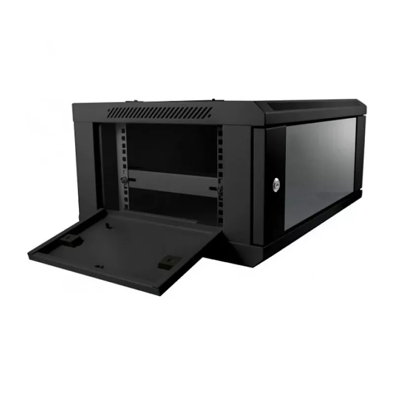 Sienas skapis ALLNET ALL-SMC6604SCHWARZ 4U, maks. slodze 50 kg, atslēgas slēdzene, melns