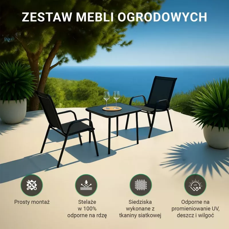 Extralink Black Forest dārza mēbeļu komplekts, Textilene divi krēsli + melns galds