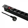 Qoltec 53996 Strāvas sadalītājs RACK 19 | 1U | 16A | PDU | 8xFRENCH | 2m